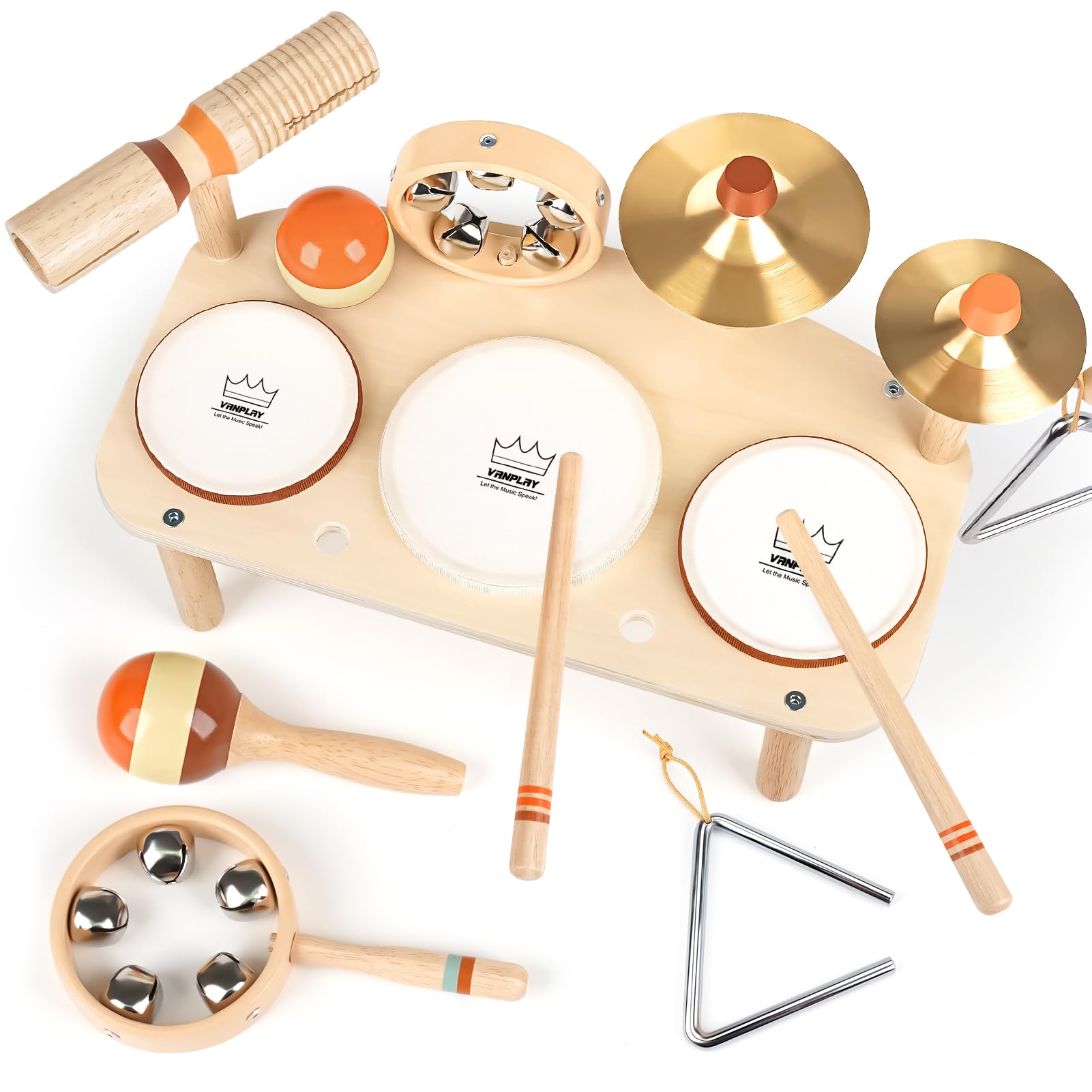 Photo 1 of Kids Drum Set - Montessori Toys for 2 Year Old Boy Girl Birthday Gifts, 11 in 1 Wooden Musical Instruments for Toddlers 2-3, Musical Activity Table Preschool Learning Toys for Baby 18+ Months