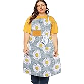 Sanlykate Extra Large Canvas Cotton Apron for Men & Women, Plus Size Durable Aprons with 2 Pockets, Adjustable Bib Machine Washable Oversized Aprons for Baking, Cooking, Painting - Sunflower