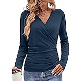 EasyGala Womens Wrap Long Sleeve Shirts Ruched V Neck Tops Sexy Dressy Slim Fit Fall Outfits 2026