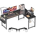 Casaottima L Shaped Computer Desk with Storage Bag, 57.5 Inch Reversible Gaming Table, Home Office Corner Desk with Monitor Shelf, Space-Saving Writing Workstation Desk, Easy to Assemble, Black