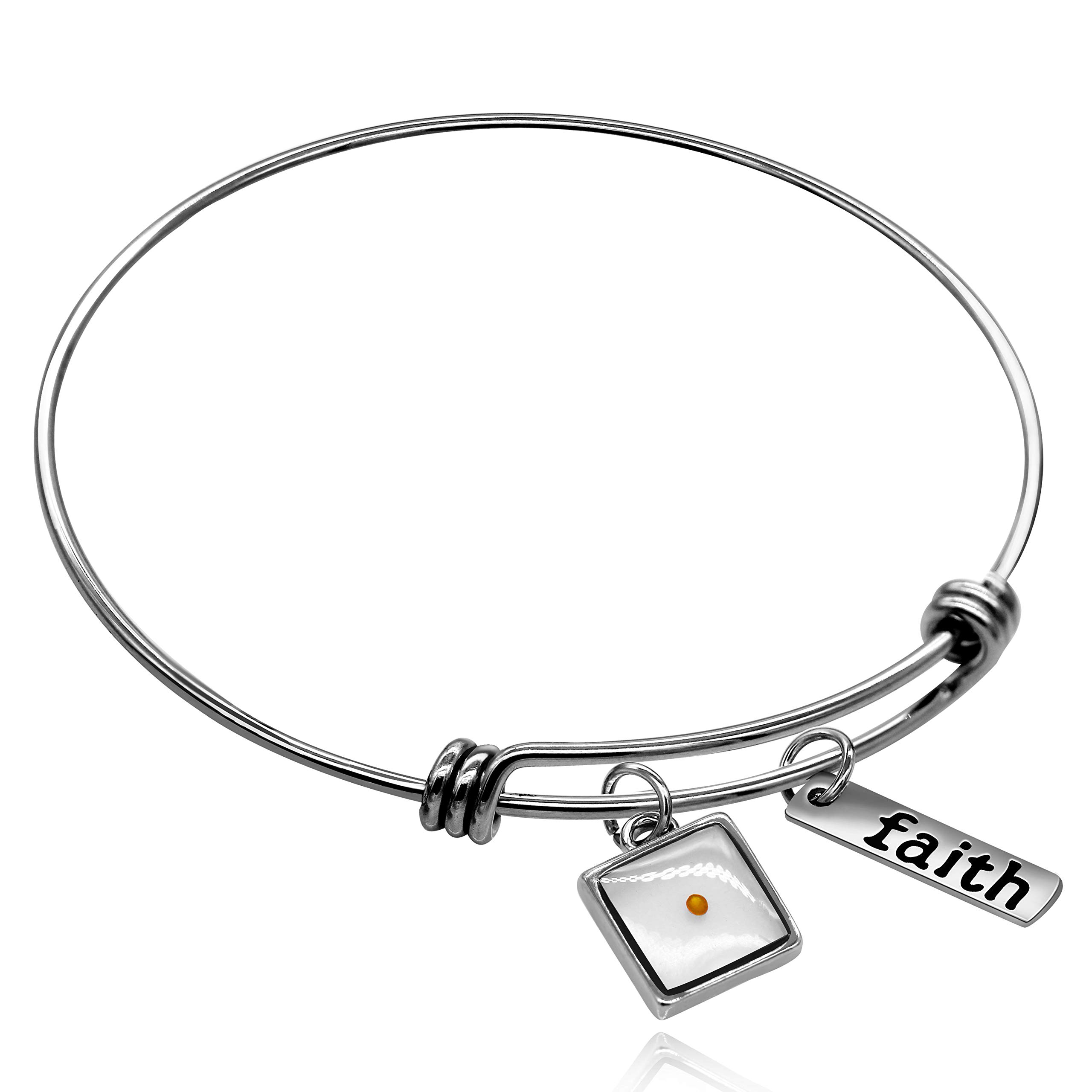 Uloveido Stainless Steel Charms Faith Bangle, Mustard Seed Charm Adjustable Bracelet for Women Girls Y558 (Square)
