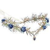 MSOTORY Blue Fairy Headpiece for Women - Wooldand Flower Crown Headband for Fairy Costume Renaissance Faire, Elf Forest Circlet for Elven Cosplay Photo Shoot Fairycore Aesthetic
