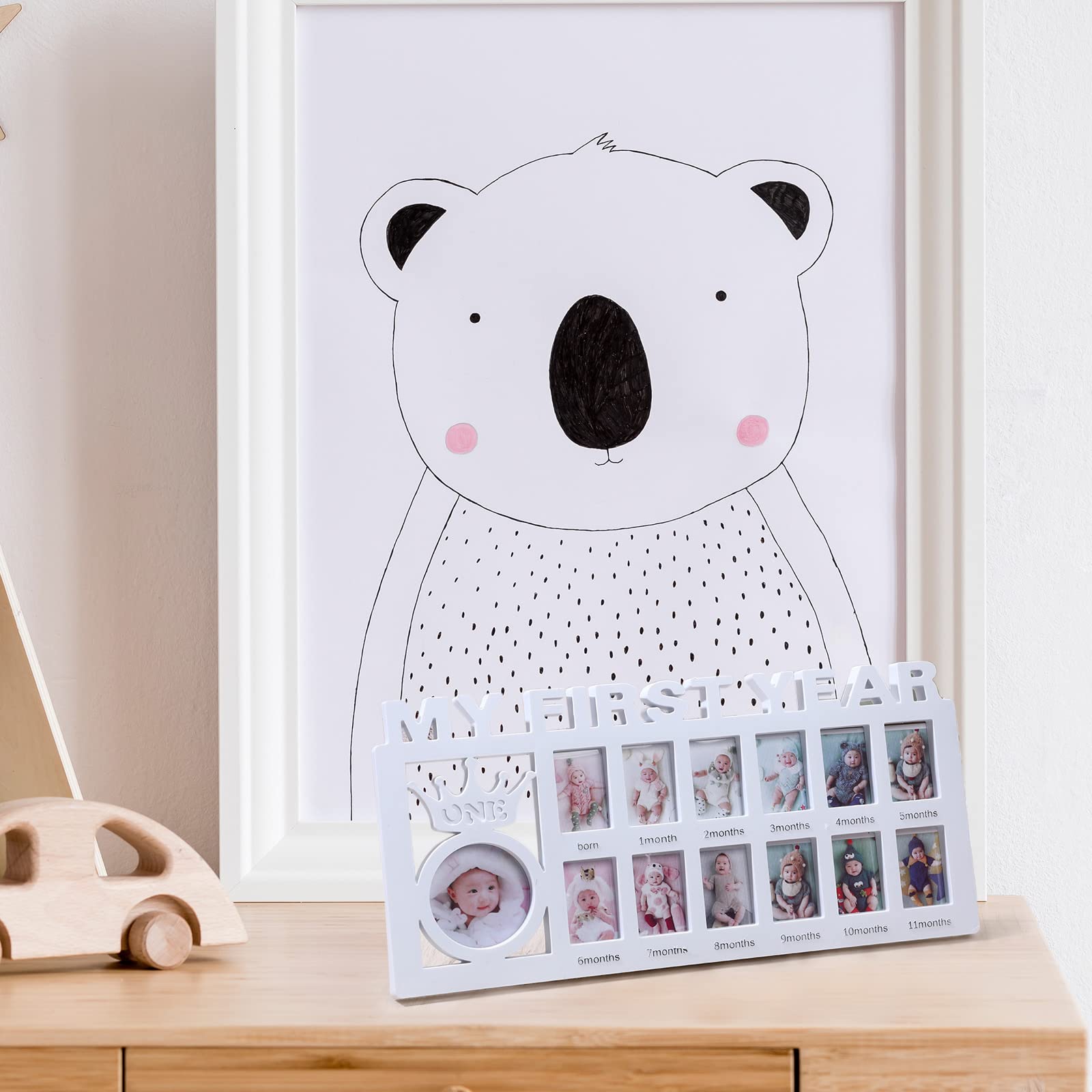 Unittype My First Year Baby Picture Frame Newborn Baby's First Twelve Months Photo Collage,12 Month Milestone Keepsake Frame for Photo Memories Baby 1st Birthday Mothers Day Gift(White)