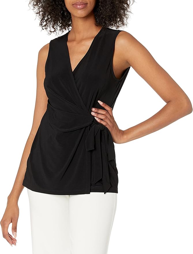 Anne Klein Womens Faux Sleeveless Wrap Top Amazon.ca Clothing