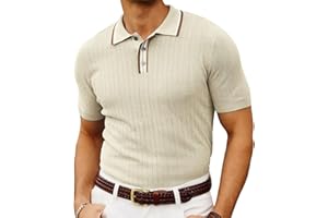 PJ PAUL JONES Mens Knitted Polo Shirts Short Sleeve Textured Pullover Golf Polo T Shirts