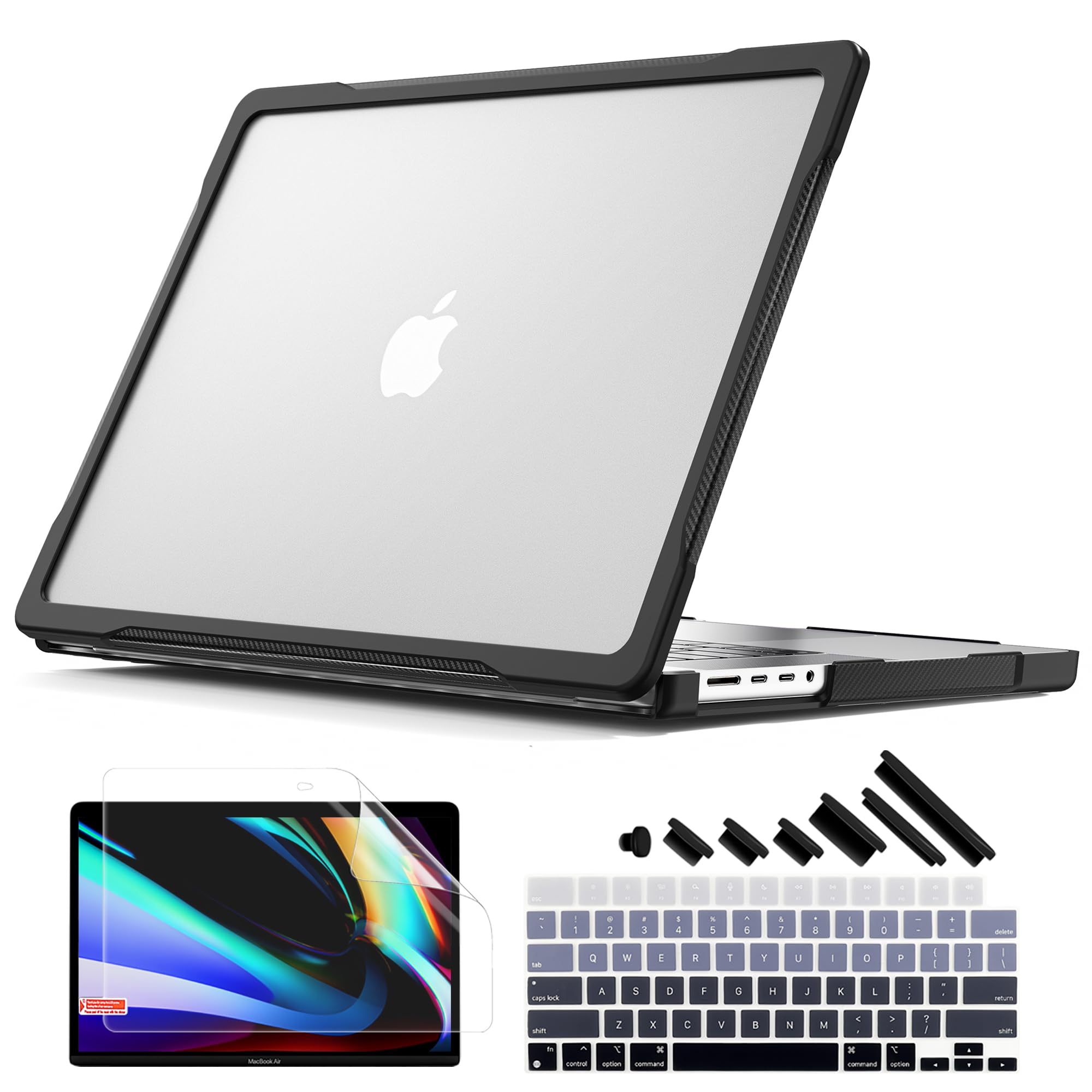 Photo 1 of Batianda Ultimate Protection Case for New MacBook Pro 14 M4 M3 M2 Pro Max Chip 2024 2023 2021 Matte Carbon Fiber Edges Shockproof Anti-Scratch and Anti-Fingerprint with Keyboard Cover, Translucent