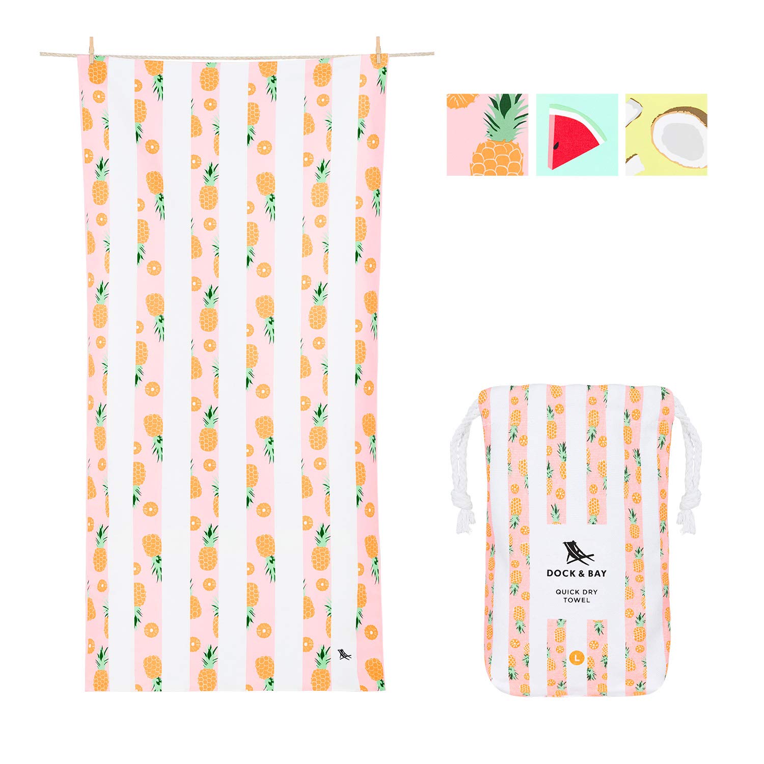 Dock & Bay Lightweight Beach Towel for Travel - Playful Pineapple, Large (160x80cm, 63x31) - Fast Dry Towel for Swim, Camping Towel for Outdoors