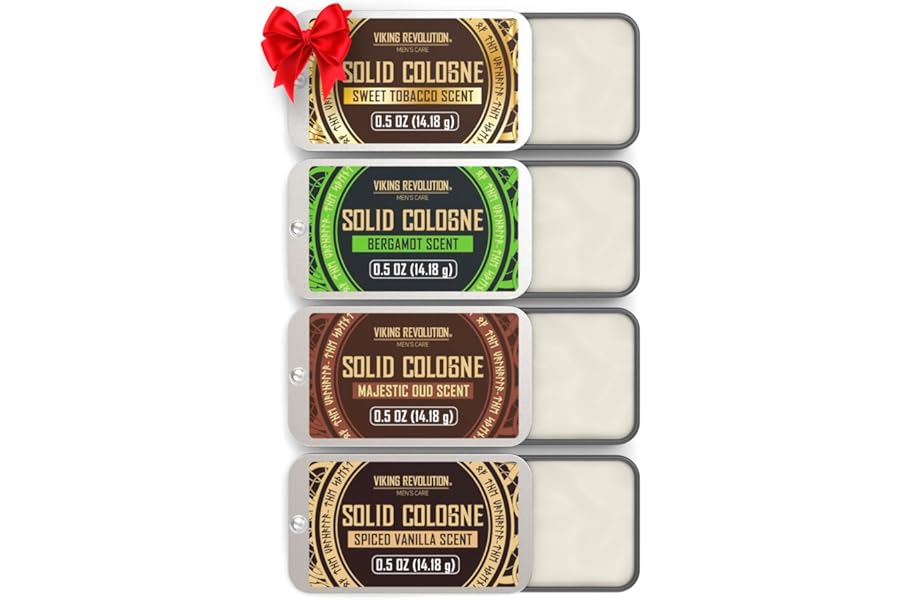 Viking Revolution 4 Pack Mens Colognes – 0.5 Oz Solid Perfume with Spiced Vanilla, Sweet Tobacco, Majestic Oud, Bergamot – Travel Wax Balm Cologne