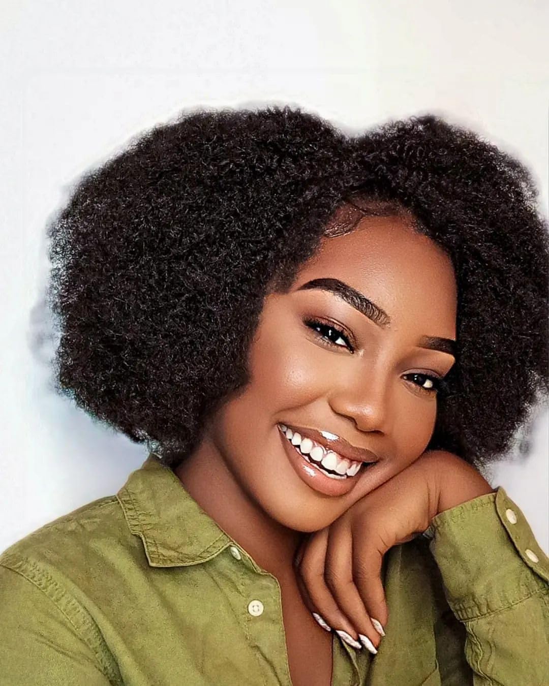 Human Hair Wigs for Black Women Afro Kinky Curly Wigs 100% Human Hair Glueless Wig None Lace Afro Wig 180% Density 12 Inch Natual Black Color