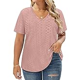 TIYOMI Plus Size Tops for Women Short Sleeve Tee Crewneck Tshirt Plain Solid Color Tunic Summer Spring Blouse XL-5XL