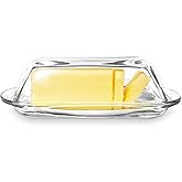 Kangaroo Decorative Clear Glass Butter Dish with Lid for Countertop & Refrigerator - Crystal Covered Butter Tray Storage Cont
