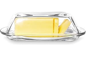 Kangaroo Decorative Clear Glass Butter Dish with Lid for Countertop & Refrigerator - Crystal Covered Butter Tray Storage Container Holder for Counter & Fridge - Best Thanksgiving Butter Dish with Lid