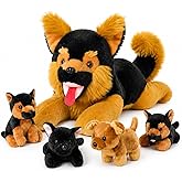 MaoGoLan 5Pcs Giant German Shepherd Dog Plush Toys with 4 Babies, Realistic Soft and Cuddly Stuffed Dog Puppies for Kids, Puppy Lovers