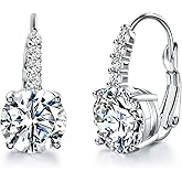 Dwearbeauty Earrings for Women, 18K White Gold Plated Earring Hypoallergenic Round Cut Cubic Zirconia Drop Dangle Earrings Bridal Earring for Women Prong Setting