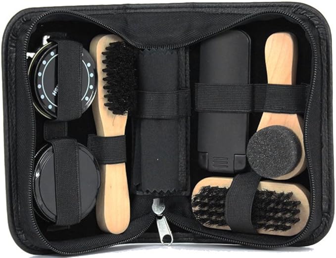 Black Shoe Shine Cleaning Kit 7pc in Travel Bag Amazon.co.uk Kitchen