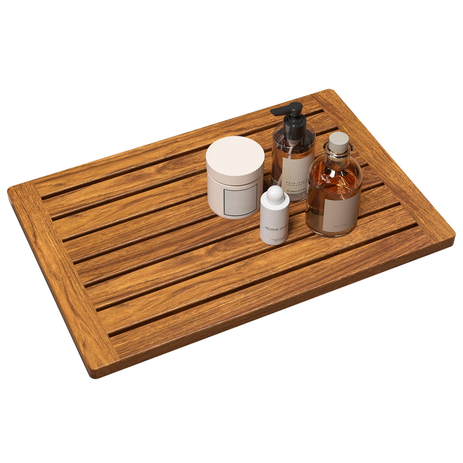 Photo 1 of Teak Shower Mat, 21"x14" Wood Bath Mat Non-Slip Bathroom Mat Teak Bath Mats for Bathroom, Wooden Floor Mat Bathroom Mat for Inside, Outdoor or Spa(Small)