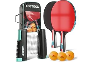 Lostook Professional Ping Pong Paddles Set of 2/4 with Table Tennis Rackets and 3 Star Balls, Portable Ping Pong Table Net with Clamps for Any Table, Home/Outdoor Games