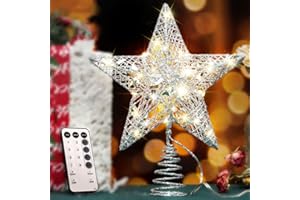 YAUNGEL Christmas Tree Topper, Star Tree Topper with 40 LED and Remote Control Battery Operated Warm Lights Treetop Christmas Decorations, Indoor Home Decor, 10IN Silver