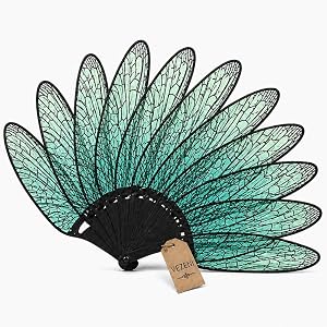 VEZENI Biomimetic Dragonfly Wing Folding Fan 3D Printed Realistic Crystal Clear Dragonfly Wings Flexible Hand Fan Foldable Wo