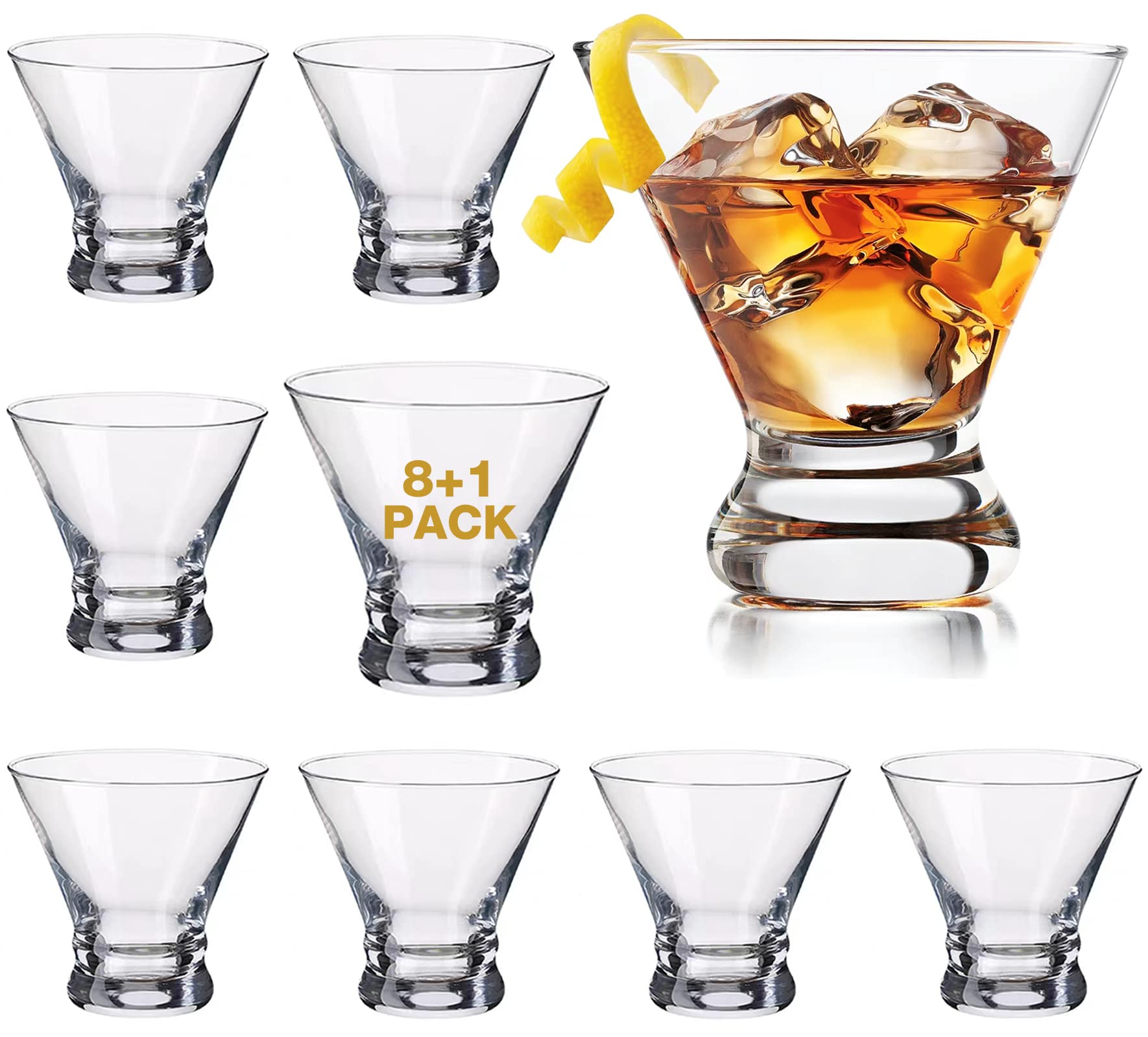 Photo 1 of Mfacoy Martini Glasses Set of 9(Buy 8, get 1 Free), Crystal Cocktail Glasses 8 Ounces, Hand Blown Stemless Martini Glasses for Bar, Martini, Cosmopolitan, Manhattan, Gimlet, Pisco Sour Brandy
