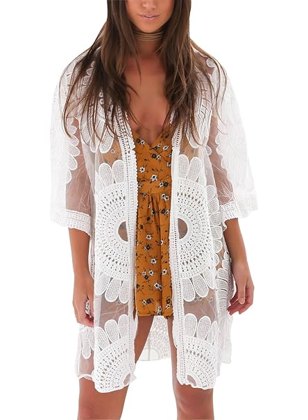 Avidqueen Womens Sexy Lace Crochet Swimsuit Bikini Cover Up Beach Dress