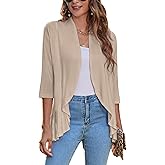 Zeagoo Women's Open Front Cardigan 3/4 Sleeve Draped Ruffles Soft Knit Sweaters S-3XL
