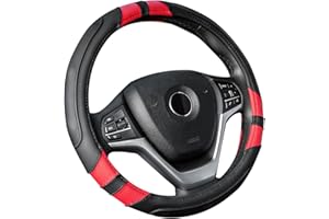 Achiou Black and Red Car Steering Wheel Cover Universal 15 inch with Grip Contours, Leather Auto for Men and Women Non-Slip Breathable Soft and Comfortable