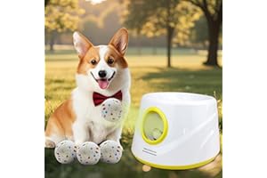 MEKAPLE Automatic Dog Ball Launcher, Upgraded Interactive Dogs Balls Thrower for Small and Medium Dogs, Distance Adjustable Mental Stimulating Dog Toys with 4 Durable Etpu Balls 2.2 Inch (Yellow)