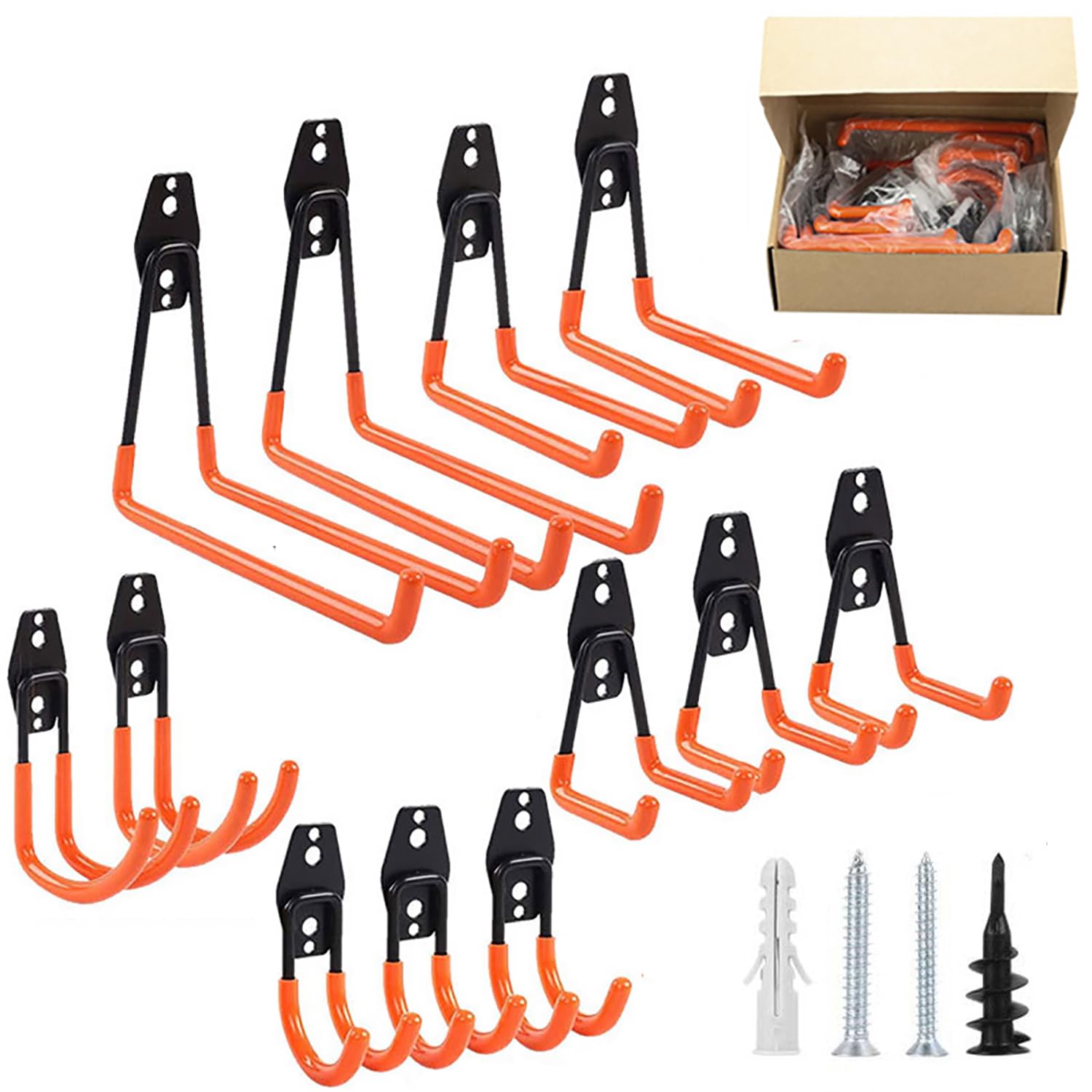 ガレージフック、12パックガレージ収納フックとハンガー、頑丈な壁掛けガレージオーガナイザー、はしご、自転車、ホースなどの道具収納 (オレンジ)商品画像