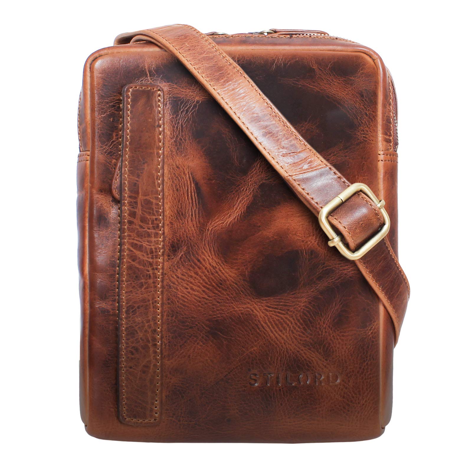 STILORD "John" Small Men's Leather Shoulder Bag Vintage Cross Body Cross Over for 8.4 Inch Tablet Handbag in Genuine Leather Colour:Kara - Cognac