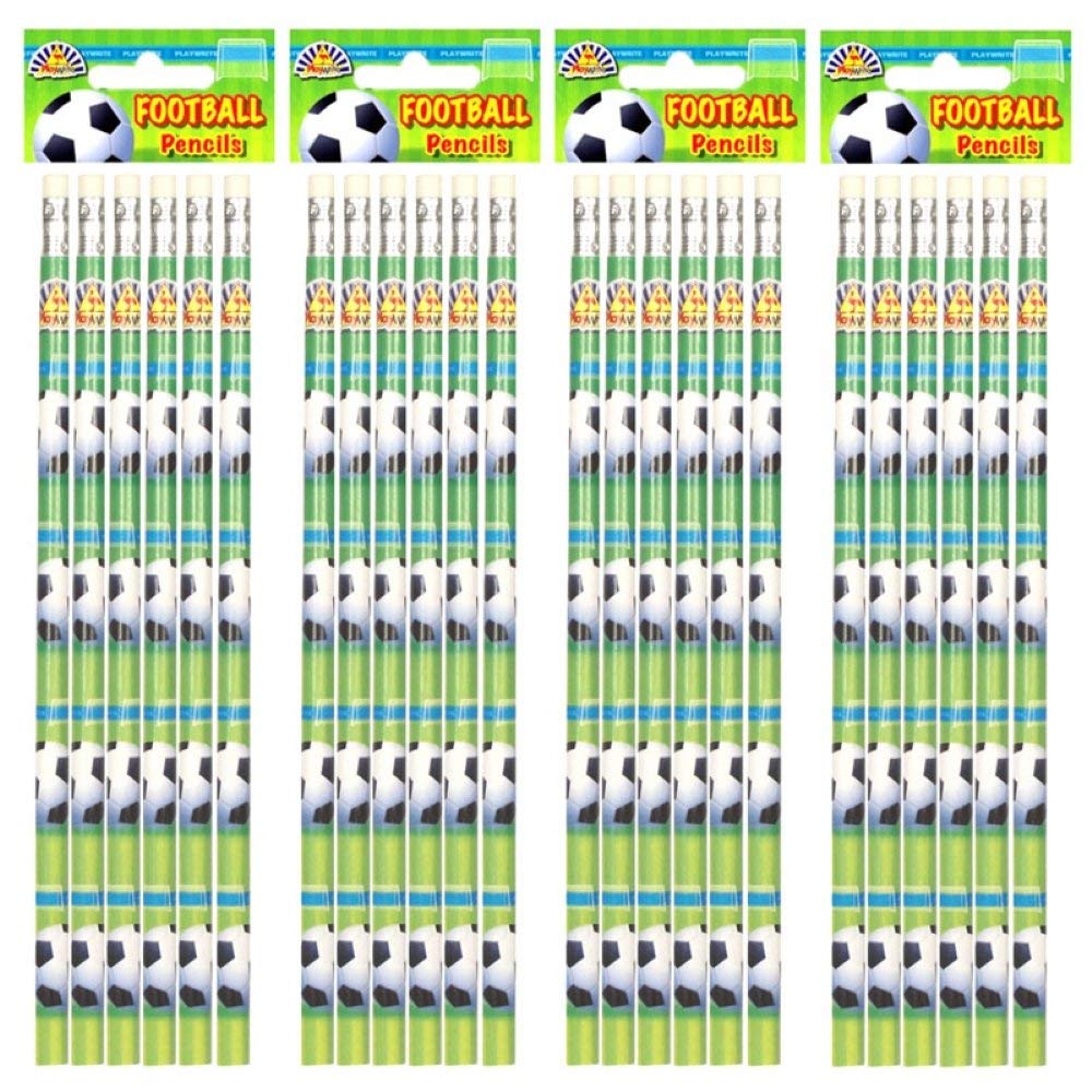 Playwrite Football Pencils - Pack of 24 Soccer Themed Pencils with Eraser Tips