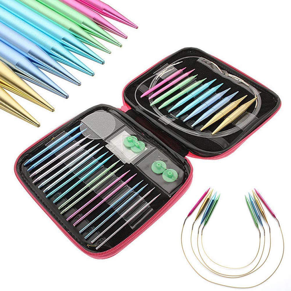 Circular Knitting Needle Kit, 2.75mm-10mm 13 Sizes Interchangeable Aluminum Knitting Needle with Storage Case, Handmade Knitting Sweater, Scarf Portable Weaving Tool