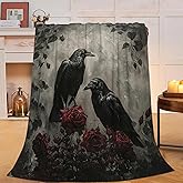 Mecowcm Gothic Crow Blanket Rustic Raven Fleece Throw Blankets Fuzzy Plush Super Soft Warm Halloween Crow Decor Blanket Gifts for Boys Girls Kids Adult Men Women 40