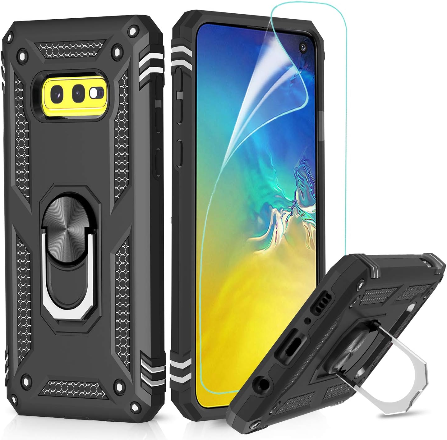 LeYi for Samsung S10e Case with Screen Protector Ring Kickstand for Men, Military Grade Bumper