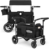 TODEFULL Foldable Wagon Stroller for 2 Kids, Stroller Wagon with Canopy | Kids Wagon Cart w/All Terrain Wheels, Adjustable Handle, Snack Tray, Harness, Large Storage, 2 Seater Toddler Wagon Stroller