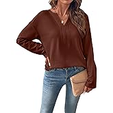 SHEWIN Womens Casual V Neck Sweatshirt Long Sleeve Lightweight Drop Shoulder Solid Pullover Tops