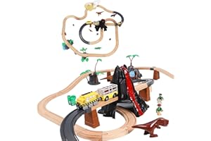Winb Wooden Train Tracks 80PCS & Dinosaur Wooden Train Tracks, Gift Packed Toy Railway Kits for Kids, Toddler Boys and Girls3