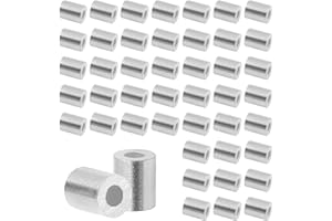 Auvotuis 100Pcs Wire Rope Stop Sleeves, 1/16 Inch (1.5mm) Aluminum Crimping Loop Sleeve Round Cable Stop for Wire Rope