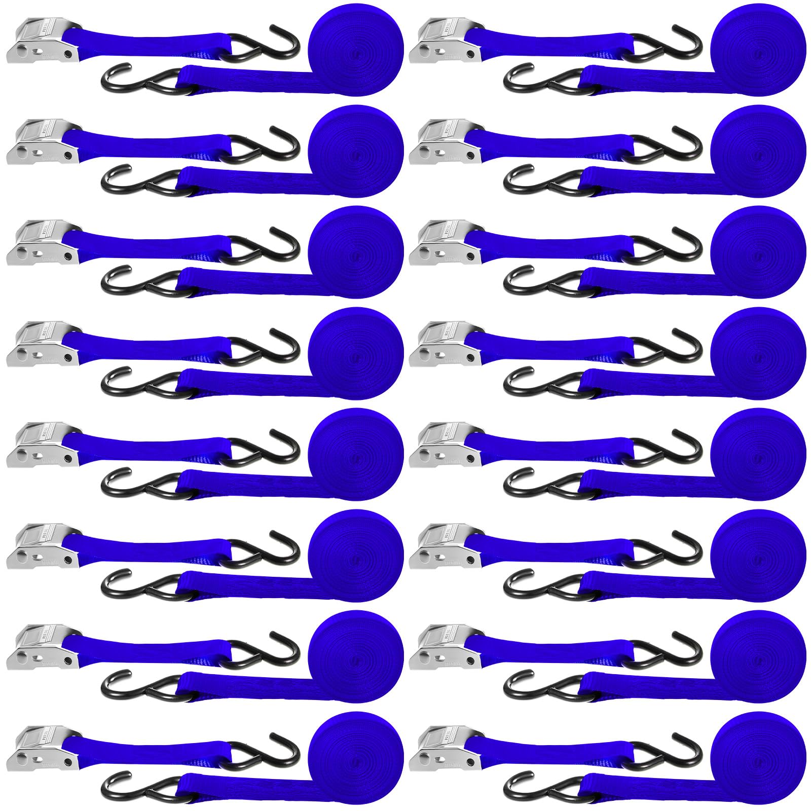 Photo 1 of 16 Pcs Cambuckle Tie Down Straps 1763lbs Break Strength Securing Straps 1'' x 15 ft Cambuckle Tie Downs with S Hook for Motorcycle, Kayak, Car, Truck, Boat Moving, Securing Cargo(Blue)