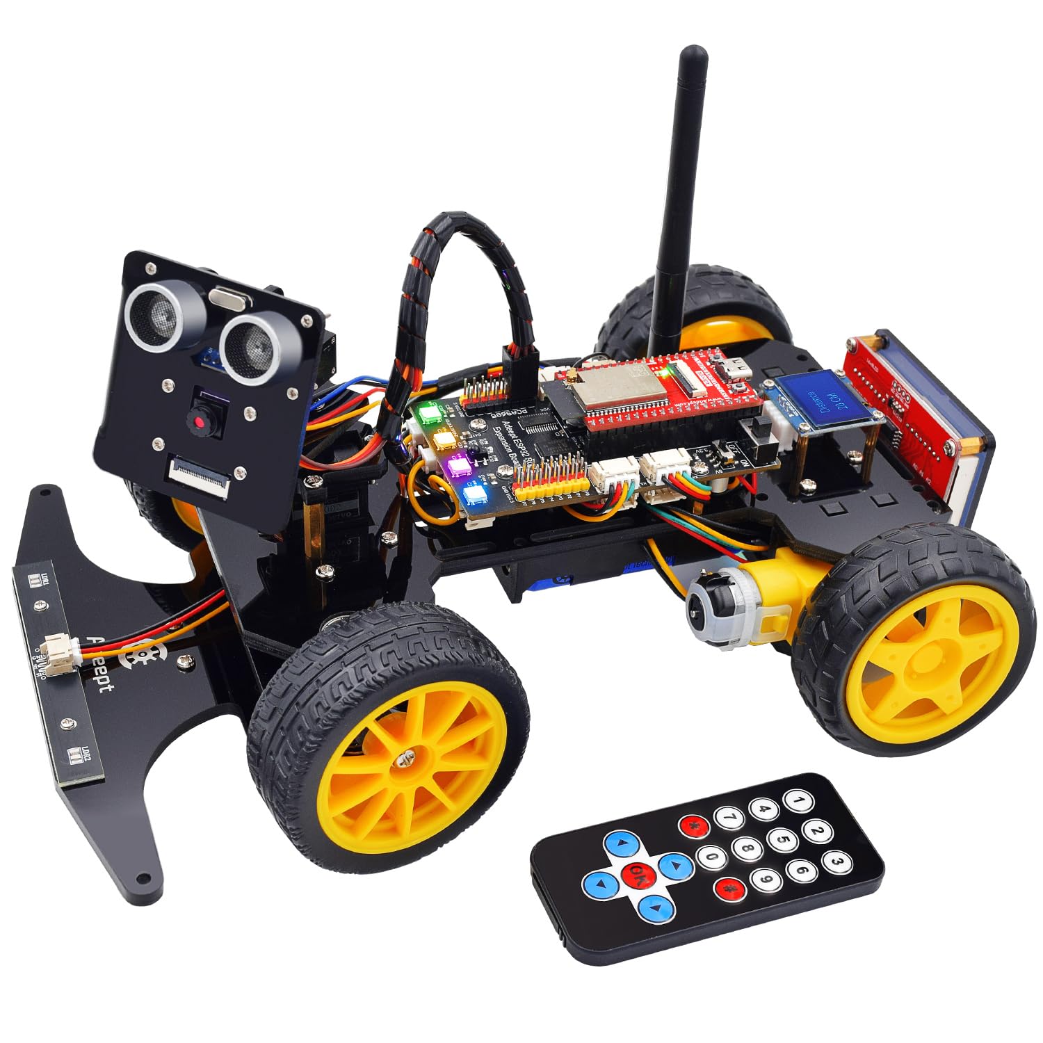Adeept Smart Car Kit for ESP32-WROVER(Compatible with Arduino IDE), Line Tracking, Obstacle Avoidance, OLED Display, Ultrasonic Sensor, ESP32-CAM Video Transmission, Remote Control, DIY STEM Education