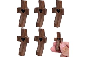 Tinoaly 5pcs Mini Cross My Heart Wooden Fidget Crosses, Small Tiny Wood Cross for Pocket Prayers Calmning Clinging Religious 