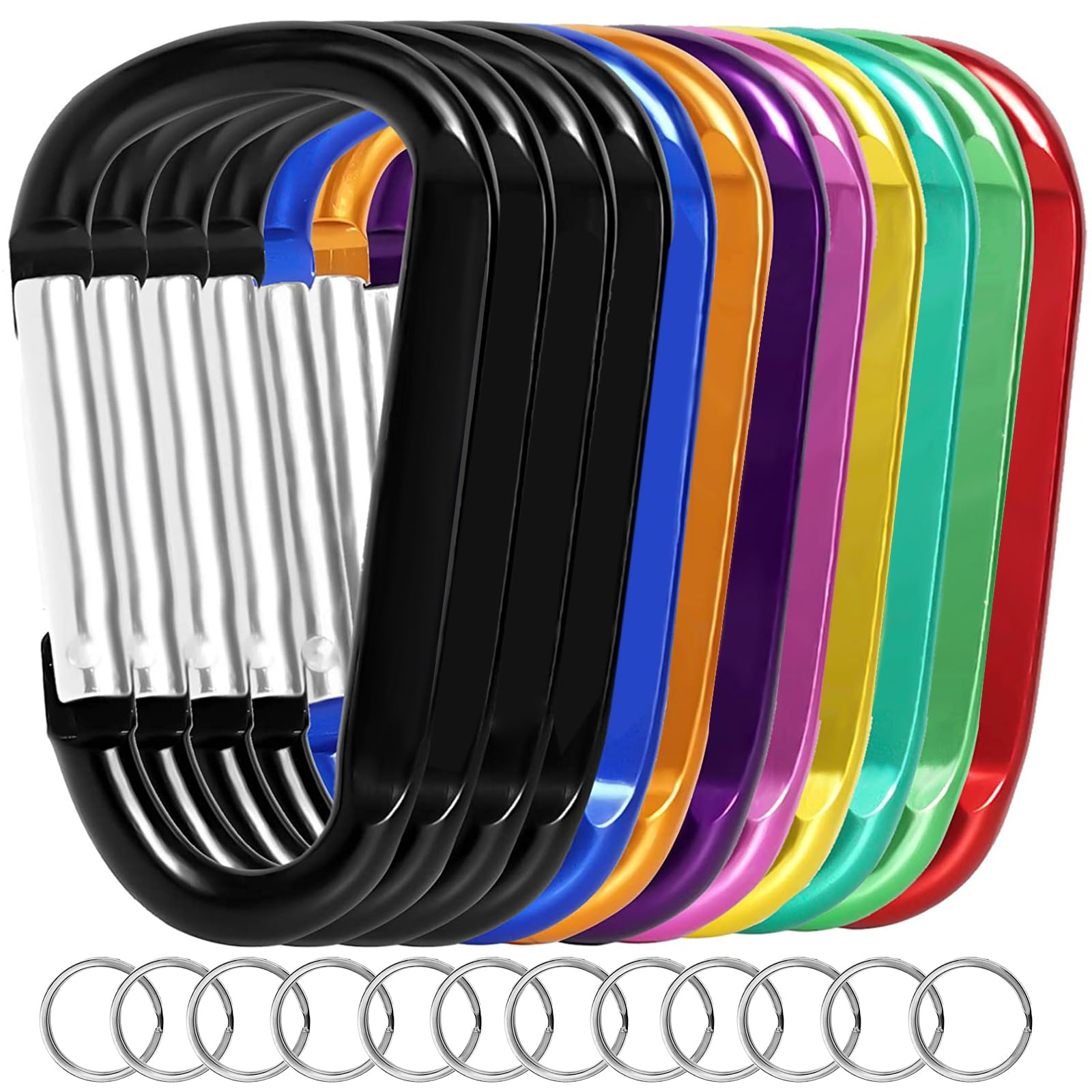 Photo 1 of 12PCS Carabiner Keychain Clip - 3" Aluminum Caribeener Key Clip,D Ring Shape Nonlocking Carabeaner Hook Buckle,Multi-Function Spring Snap Key Clips Tool for Home,Camping,Hiking,Traveling,Backpack