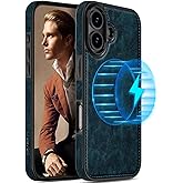 LOHASIC Compatible with MagSafe for iPhone 16 Case, Vintage Leather Slim Business PU Cover Non-Slip Grip Shockproof Bumper Full Body Protective Men Women Phone Case for iPhone 16 5G 6.1" (2024) - Blue