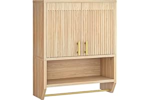 HOOBRO Fluted Medicine Cabinet, Farmhouse Bathroom Wall Cabinet with Towel Rack and Adjustable Shelf, Fluted Wall-Mounted Sto