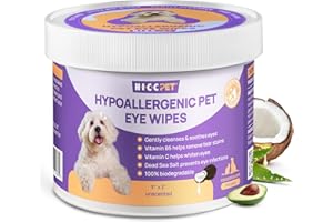 HICC PET Eyes Wipes for Dogs & Cats - Gently Remove Tear Stain, Debris, Discharge, Crust - Coconut Oil Pet Cleaning Grooming Deodorizing Wipes Wash Cleaner for Eyes, Wrinkle, Face - 90pcs