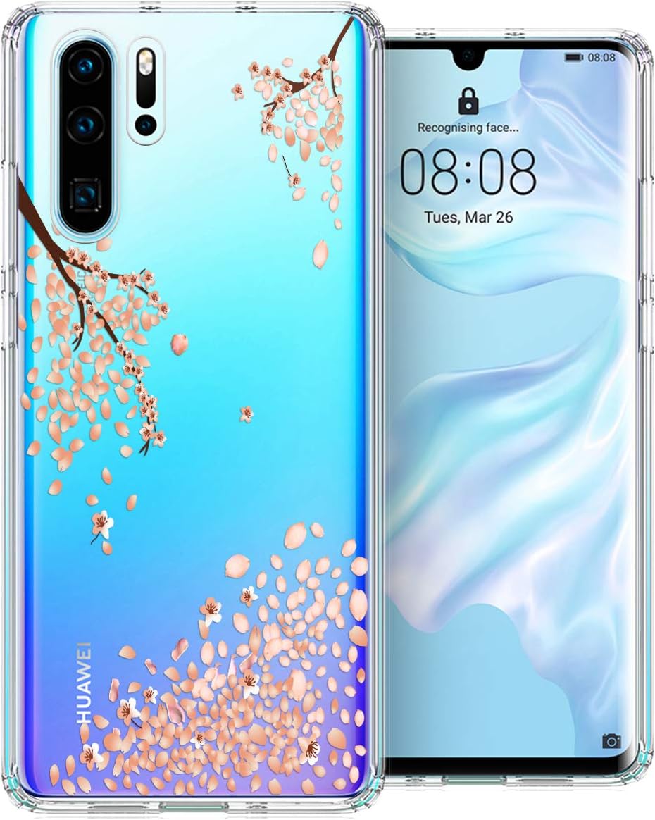 Tuopuna Compatible P30 Pro Case, [Anti-Scratch PC + Shockproof Anti-Drop Soft TPU] Advanced Printing Pattern Phone Cases Glossy Drawing Design Cover for P30 Pro - Falling Plum