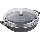 STAUB Cast Iron Braiser with Glass Lid, Dutch Oven, 3.5-quart, serves 3-4, Made in France, Matte Black