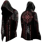 Viking Jacket for Men – Norse Mythology Hooded Cloak, Nordic Rune Vegvisir Jacket, Gothic Viking Style Outerwear