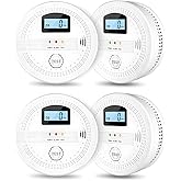 4 Packs Smoke and Carbon Monoxide Detectors, 2 in 1 CO & Smoke Fire Alarm for Home,Smoke Combination CO Alarm with LCD Display,Replaceable Battery Operated, Easy to Install