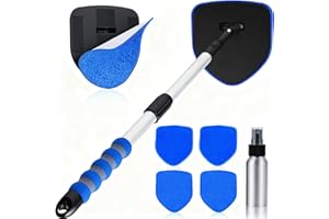 X XINDELL XINDELL Windshield Cleaner Tool – 360° Rotation Large Head Car Window Cleaning Kit with Extendable Handle, 5 Microfiber Velcro Stick Pads, Dry&Wet Use for Auto Glass, Trucks, SUVs, RVs, Home - Blue